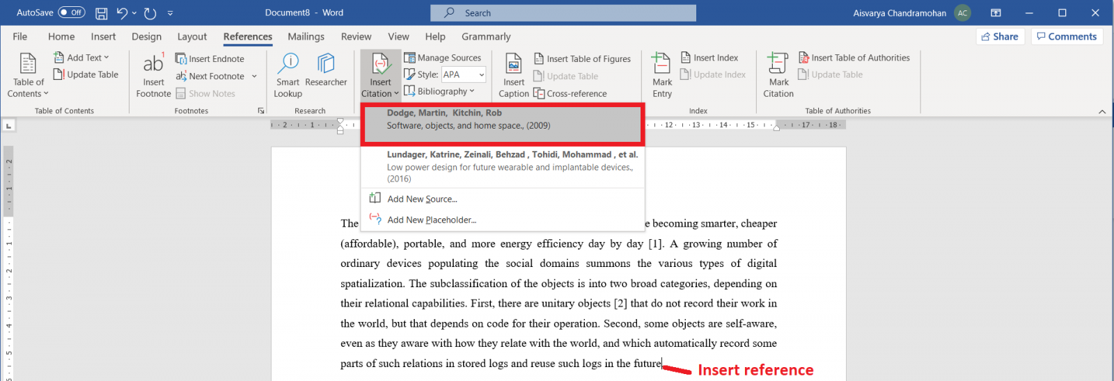 Microsoft Word Reference Tab Insert Citation Reference Listing